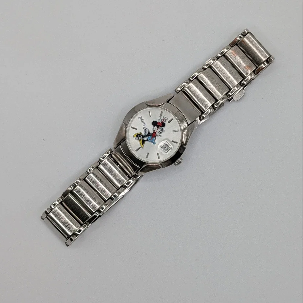 Disney Minnie Mouse Watch Sunburst Silver‎ Tone Bracelet Date Quartz MN2006